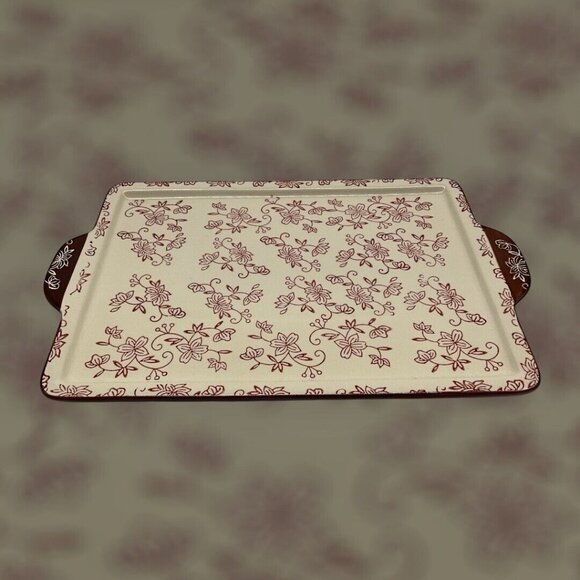 Temp-Tations Cranberry Floral Lace Serving Tray 14 x 9.5 Serveware Cottagecore - Picture 4 of 16